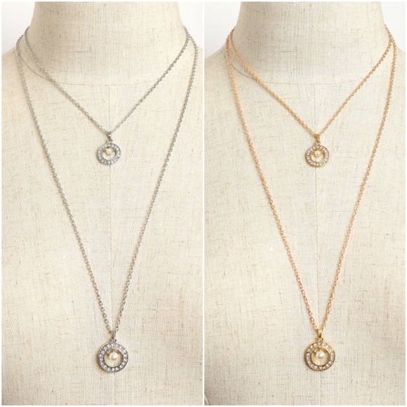 PEARL & STONE PENDANT NECKLACE SILVER OR  GOLD - Picture 2 of 5